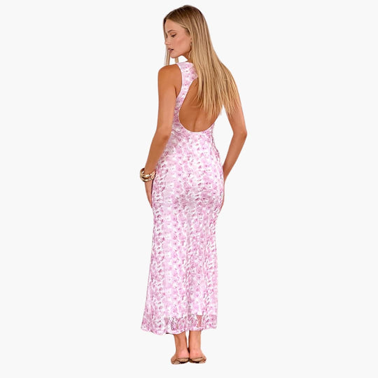Lace Maxi Dress - Women's Elegant Evening Gown with Detail