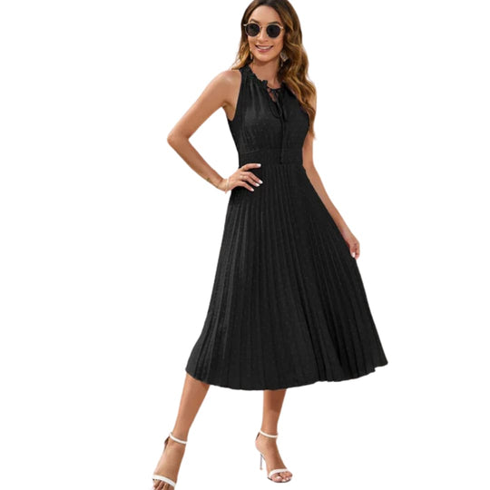 Pleated Halterneck Dress - Chic Special Occasion Fit for Women