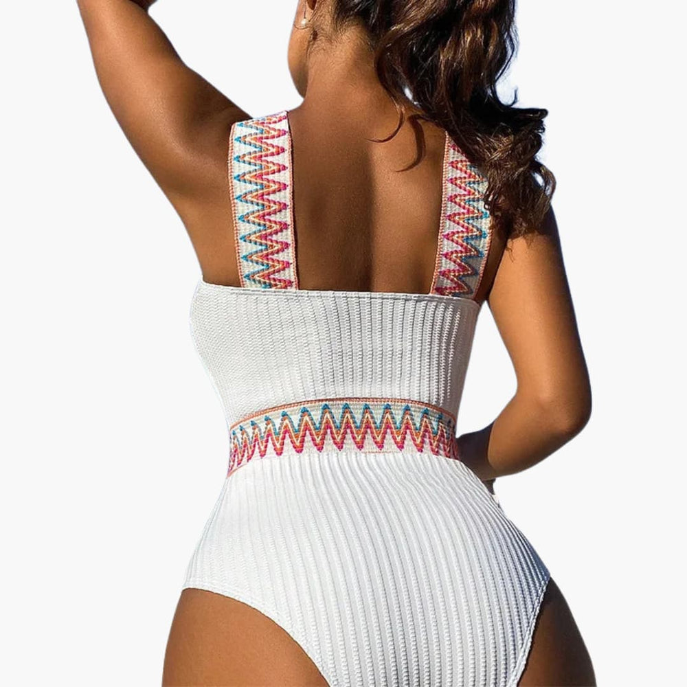 Striped one-piece swimsuit - for women with tummy control