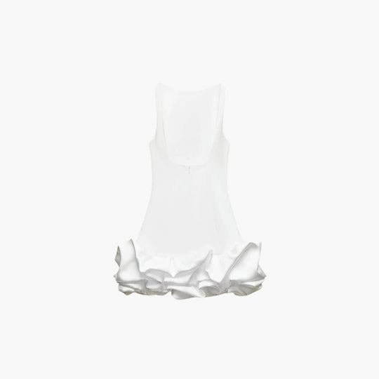 Ruffled White Mini Dress for Women – Elegant & Flattering Fit