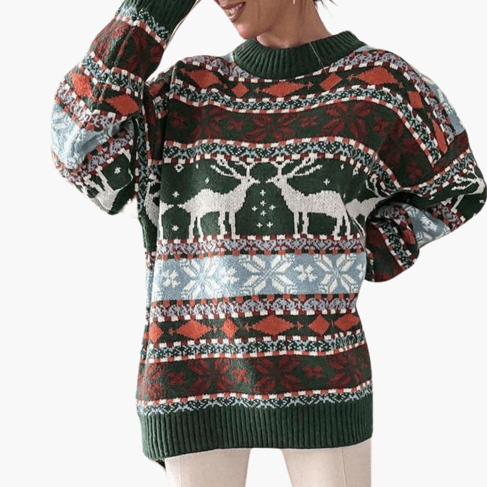 Reindeer Pattern Holiday Sweater for Women - Cozy & Festive