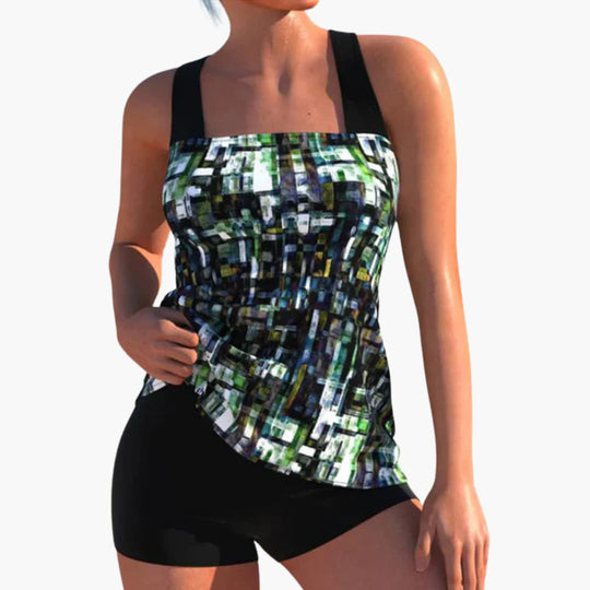 Printed one-piece swimsuit - for women with tummy control