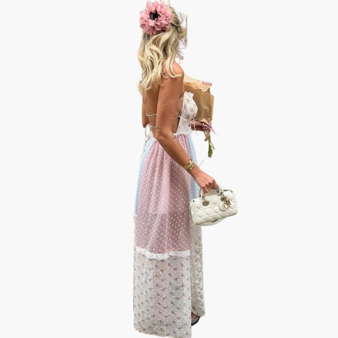 Elegant Strappy Patchwork Maxi Dress - Women's Boho Style