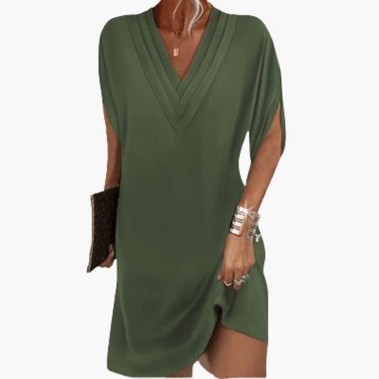 Women’s summer tunic dress with V-neck and short sleeves
