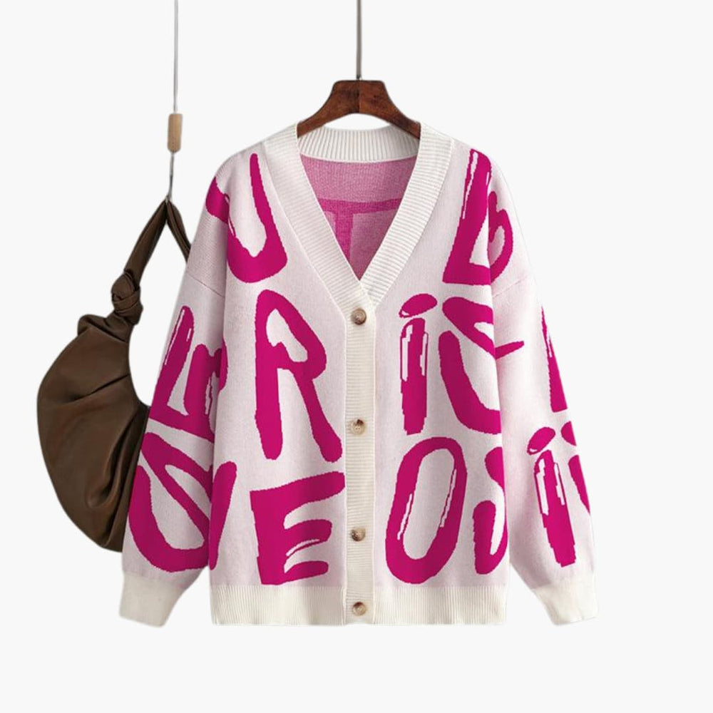 Graphic Knit Cardigan for Women – Oversized & Cozy Fit