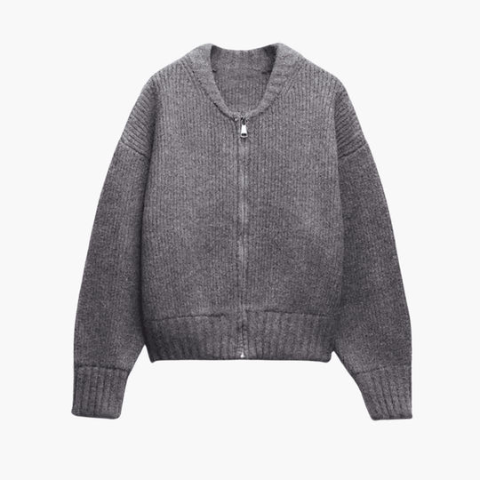 Cropped Knit Cardigan - Chunky Zip-Up Knitted Style for Women