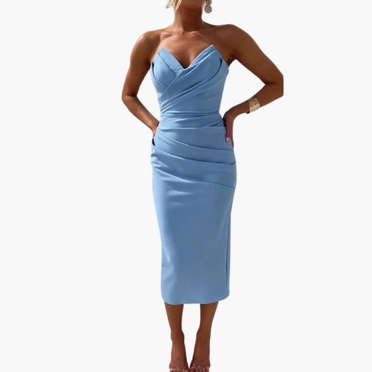 Elegant Strapless Bodycon Dress for Women - Midi Length