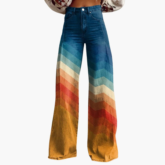 Women's wide-leg spring trousers with chevron pattern