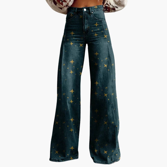 Women's wide-leg summer trousers with star print design