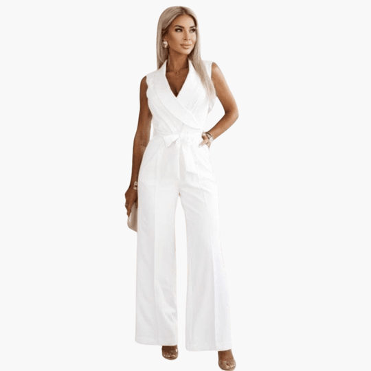 White Wrap Jumpsuit – Women's Sleeveless Wide Leg Style