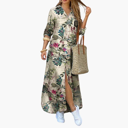Loose Fit Cotton Midi Dress - Casual Everyday Wear for Women