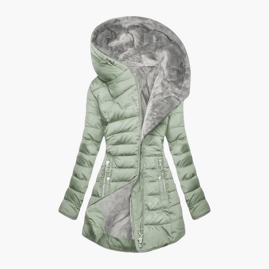 Warm Puffer Coat with Hood - Women's Insulated Winter Jacket