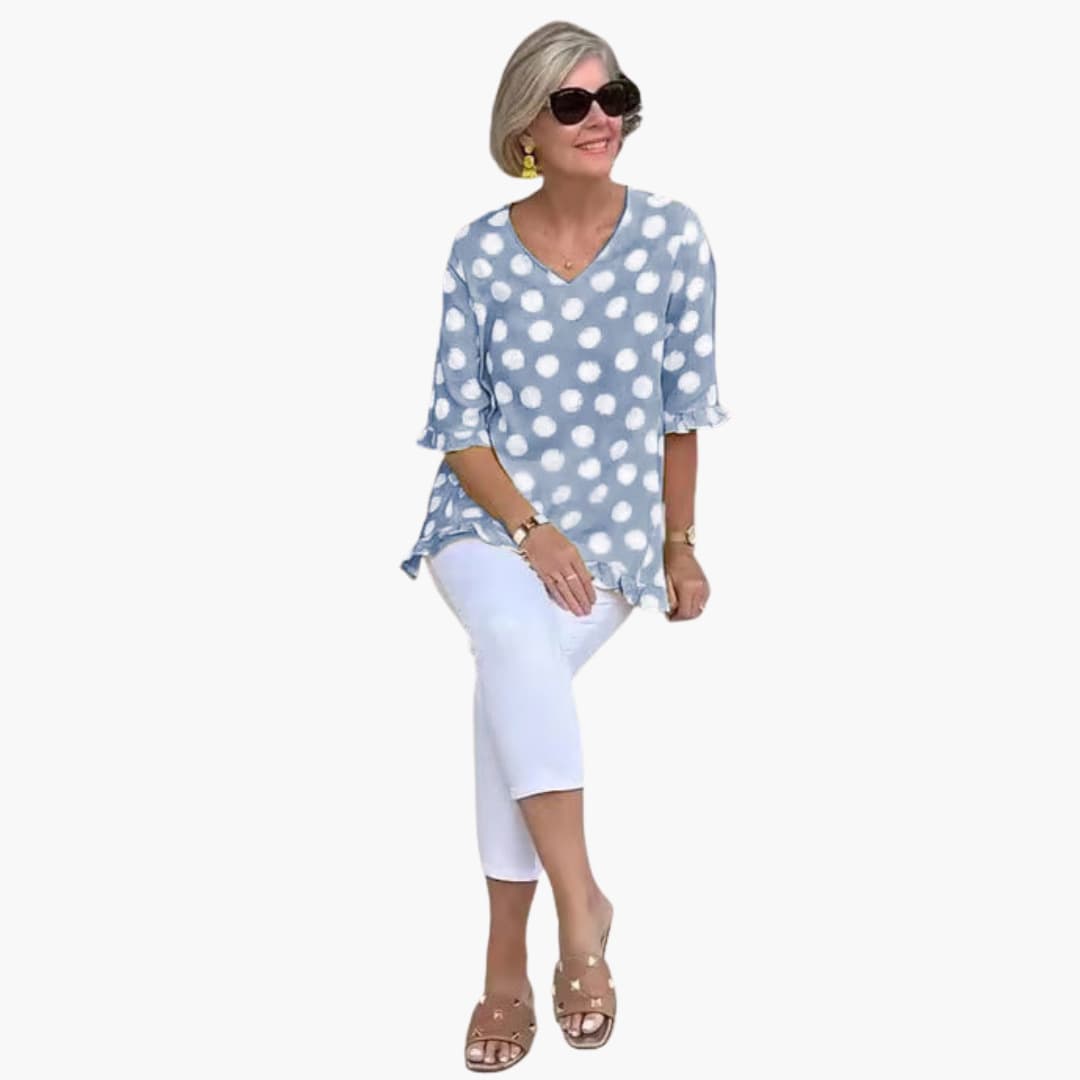 Women’s relaxed-fit blouse with polka dots and 3/4 sleeves