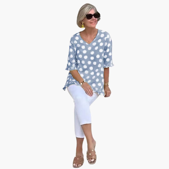 Women’s relaxed-fit blouse with polka dots and 3/4 sleeves