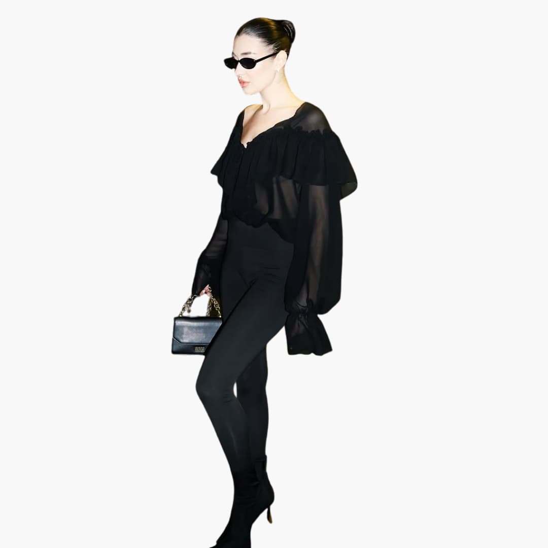 Women’s chiffon long sleeve blouse with V-neck and ruffles