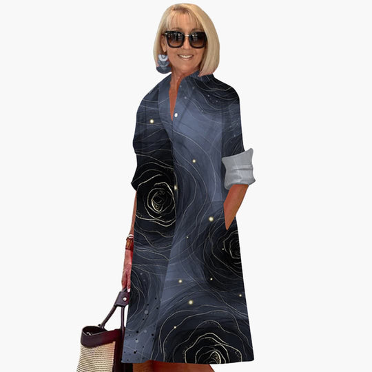 Women’s midi dress with long sleeves and shirt collar