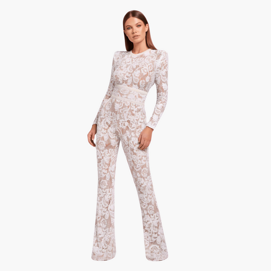 Women’s long sleeve flared leg lace jumpsuit