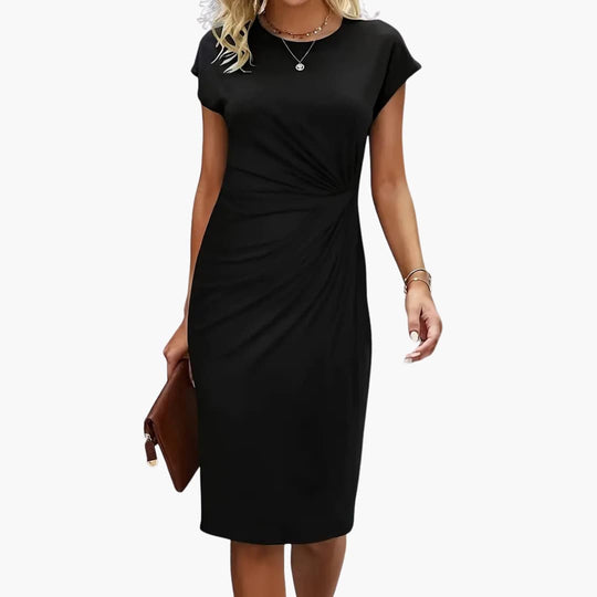 Women's knee-length crew neck dress with short sleeves