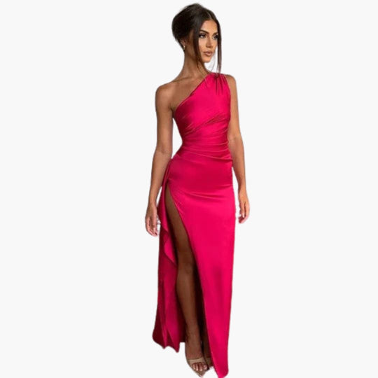 Women’s one-shoulder floor-length maxi dress with slit