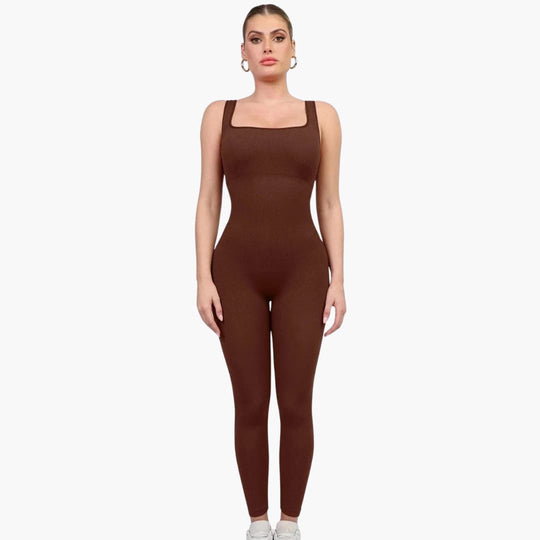 Women's full-length sleeveless jumpsuit with compression support