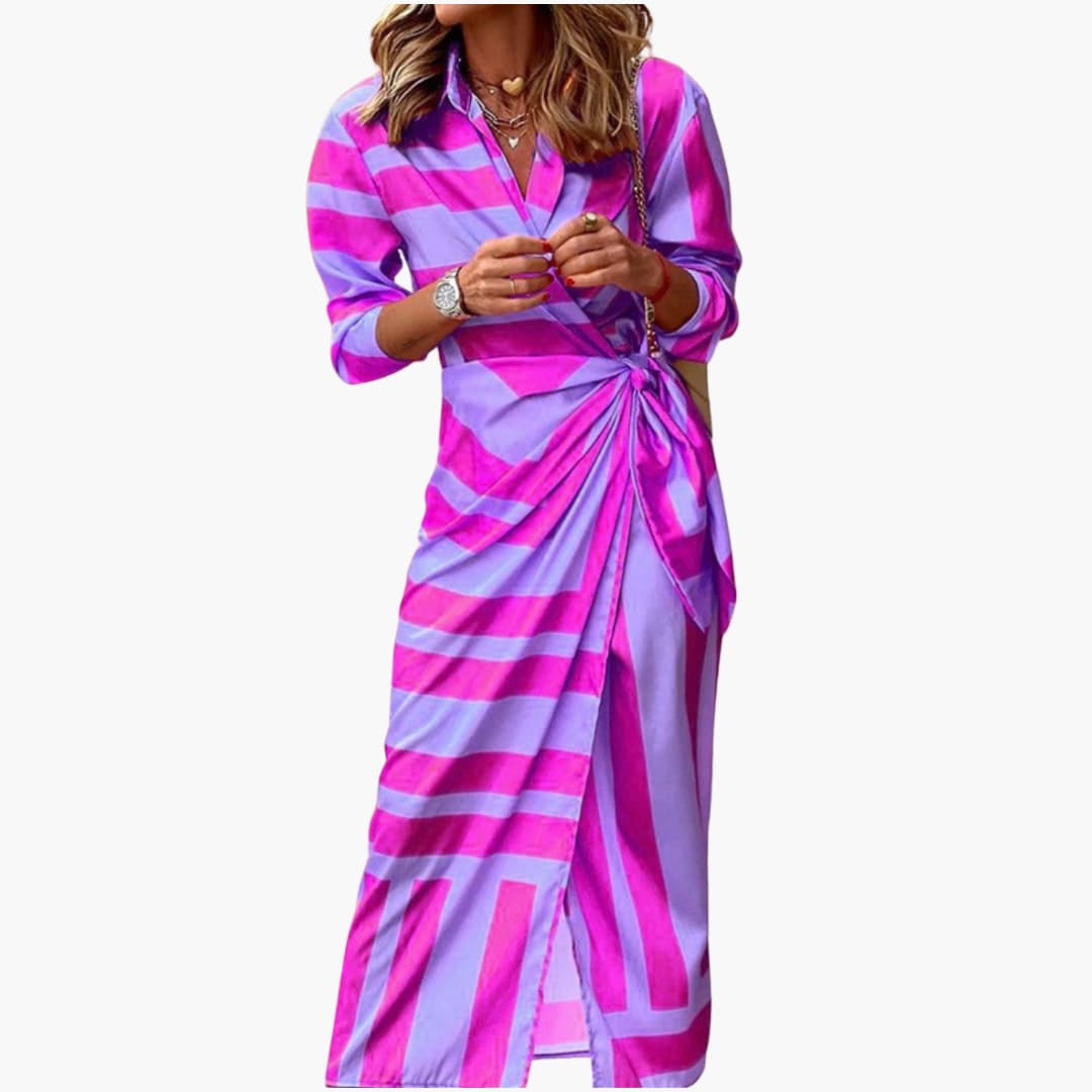Shirt Dress Women’s Striped - Wrap Midi with Waist Tie Detail