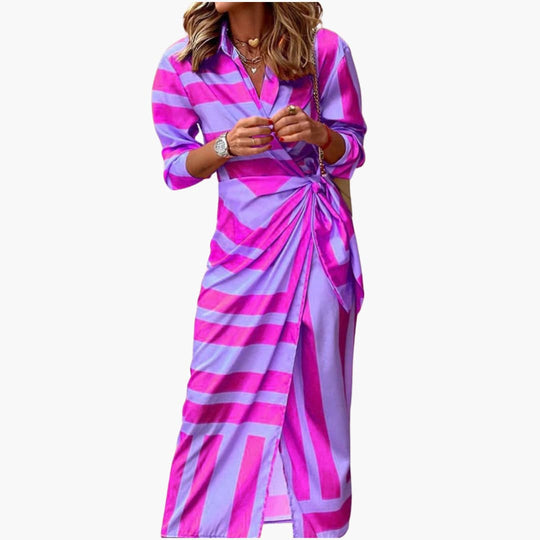 Shirt Dress Women’s Striped - Wrap Midi with Waist Tie Detail