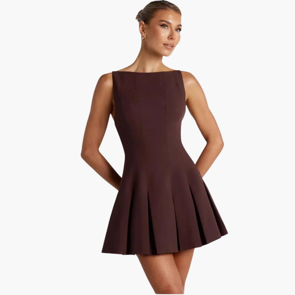 Backless Pleated Mini Dress for Women - Elegant Sleeveless