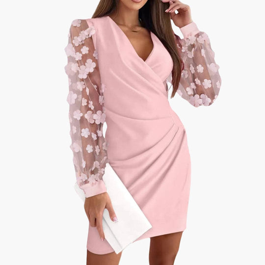 V-Neck Wrap Dress for Women – Elegant Lace Detail Design