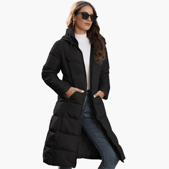 Long Hooded Puffer Coat for Women – Warm & Stylish Winter Jacket