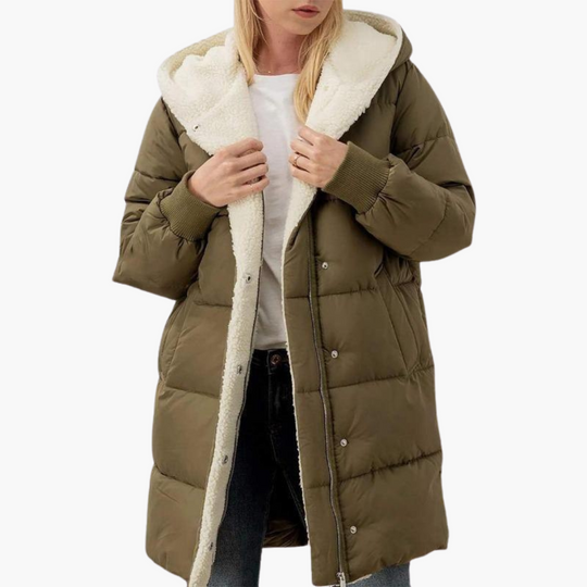 Hooded Puffer Coat - Women's Fleece Lined Winter Jacket