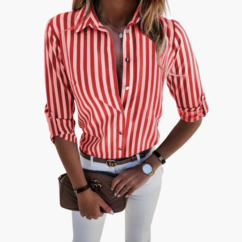 Women’s blouse with long sleeves and vertical stripes