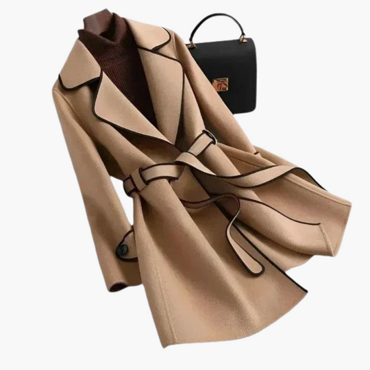 Chic Double-Breasted Trench Coat - Women's Wool Blend Wrap