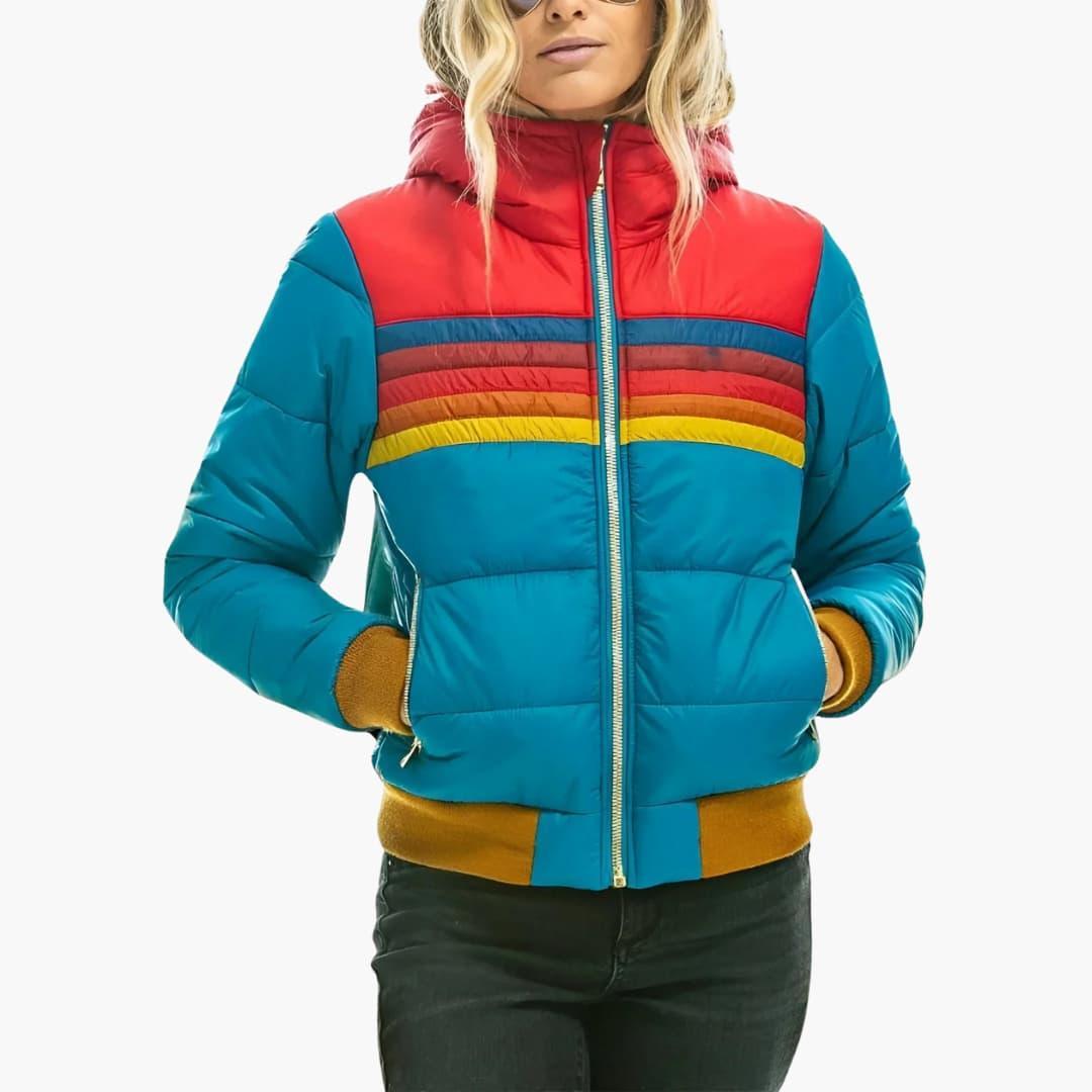 Striped Puffer Jacket – Women's Sporty & Stylish Outerwear