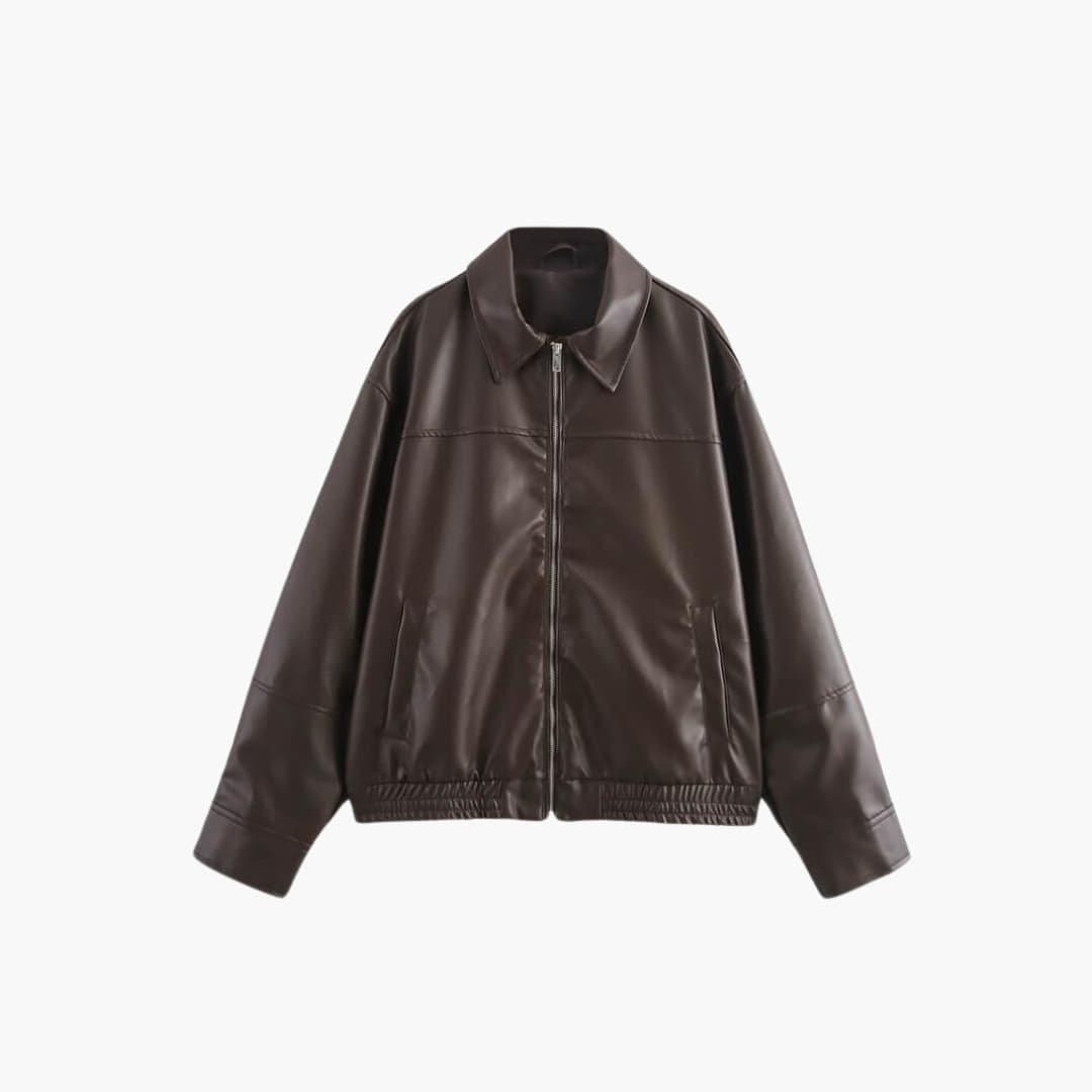Faux Leather Zip Jacket - Women's Chic All-Season Style