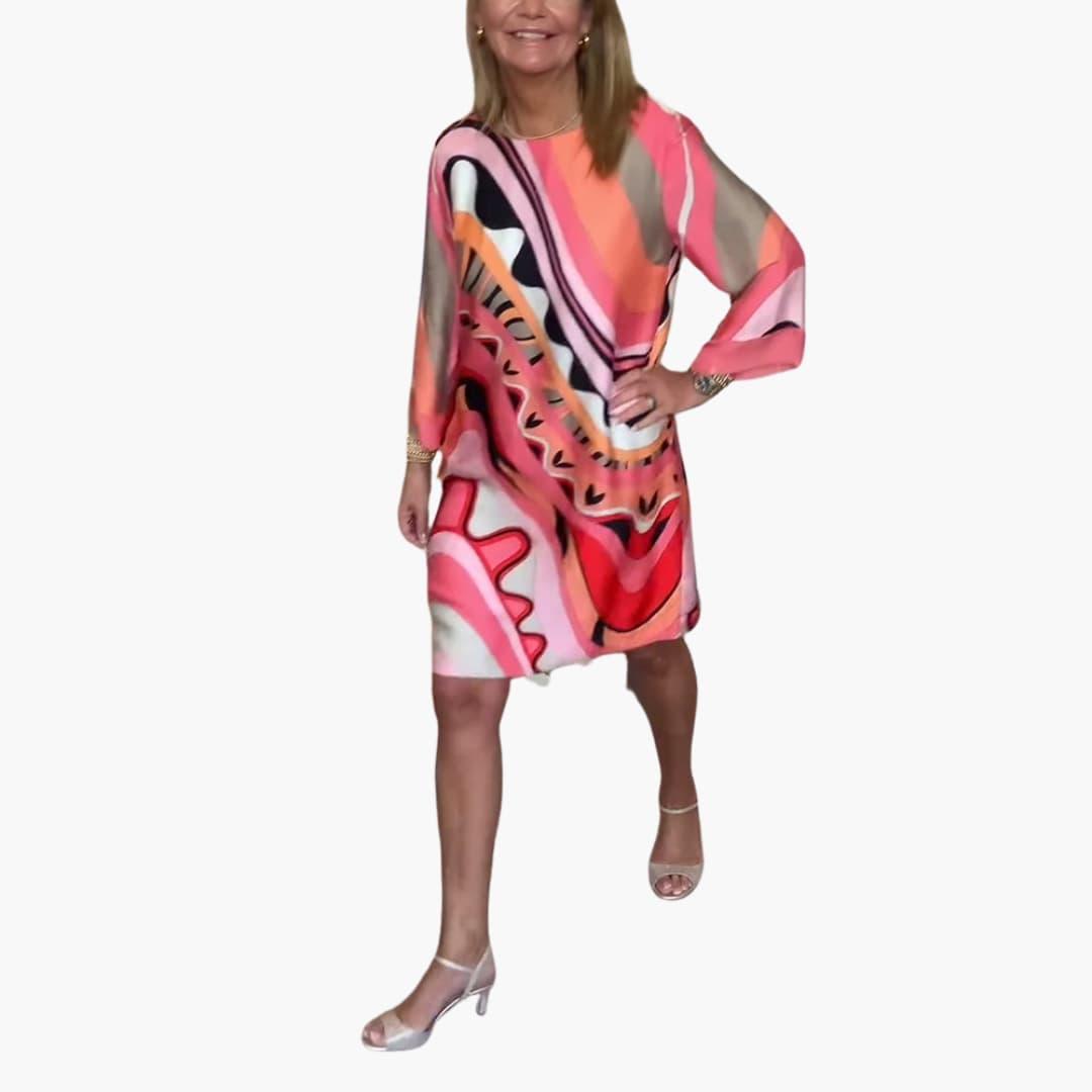 Printed Midi Dress with Bell Sleeves - Casual Fit for Women