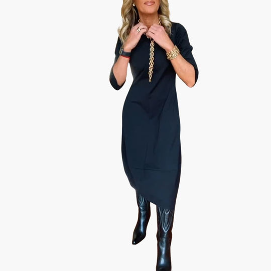 Comfortable Round Neck Dress - Flattering Fit for Women