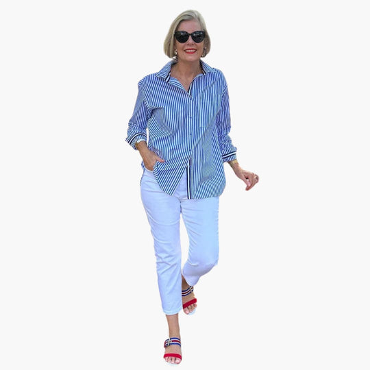 Women’s button-up shirt with stripes and long sleeves
