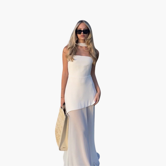 Strapless Evening Dress for Women - Sheer Maxi with Elegance