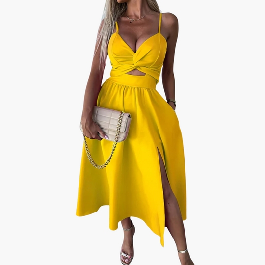 Cut-Out Midi Dress - Women's Twist Front Spaghetti Strap