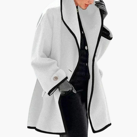Contrast Trim Coat - Stylish Open Front Winter Jacket for Women