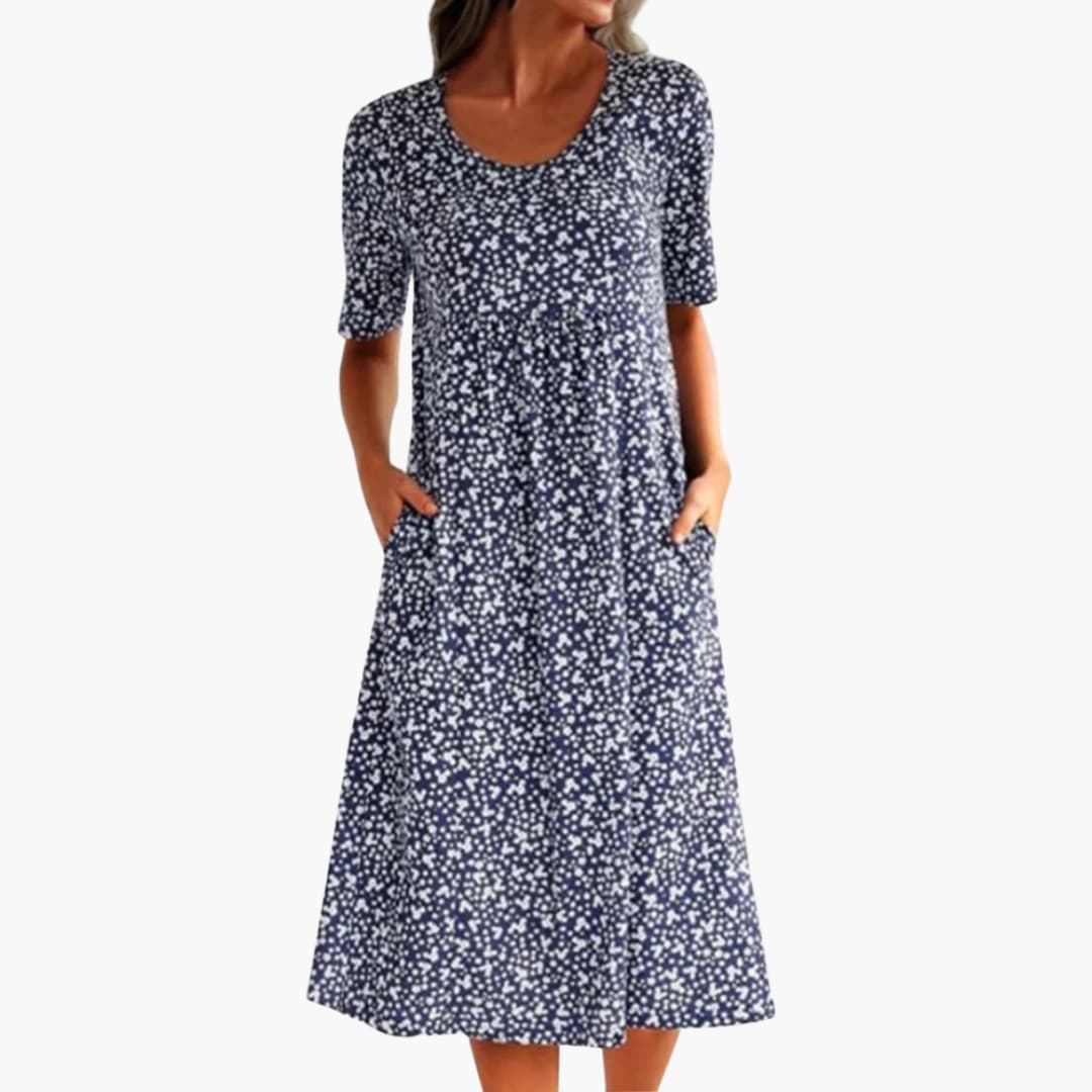 Women’s boho midi dress with short sleeves and pockets