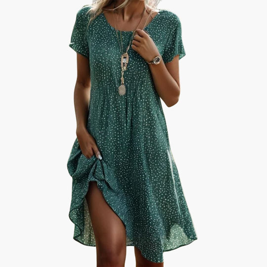 Women’s boho midi dress with pockets and short sleeves
