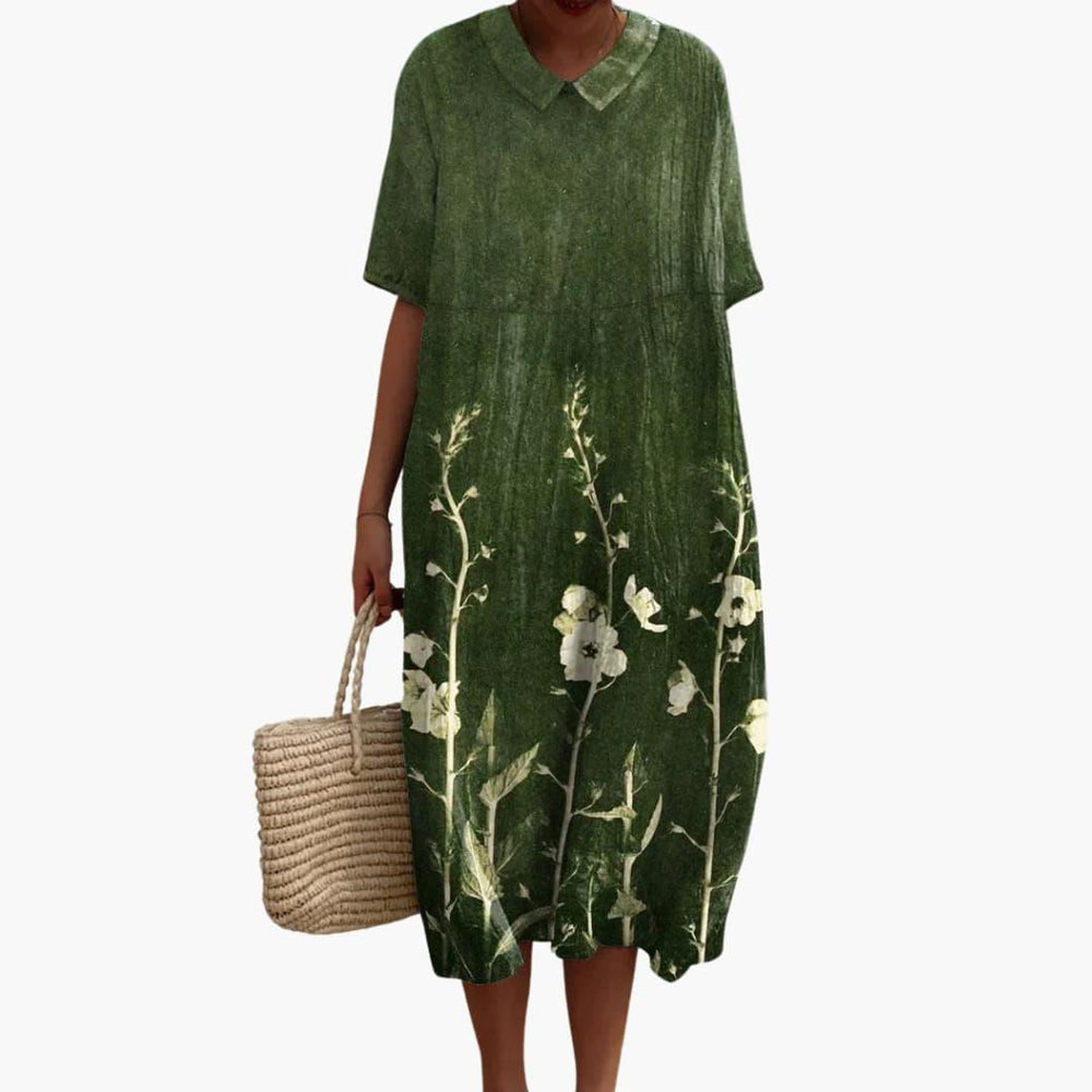 Women's floral summer dress with V-neck and short sleeves