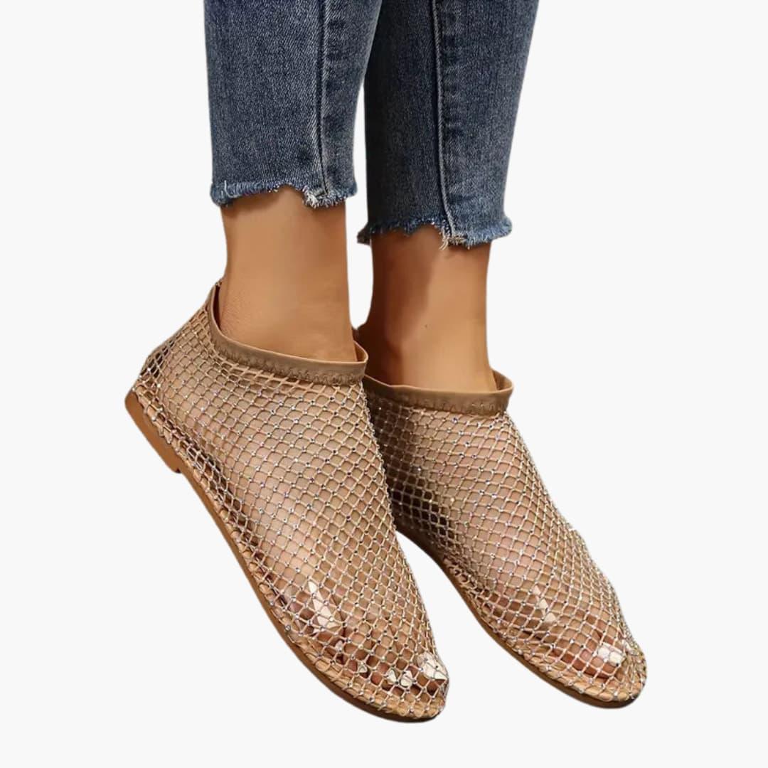 Women's mesh cutout sandals with cushioned insole and flat sole