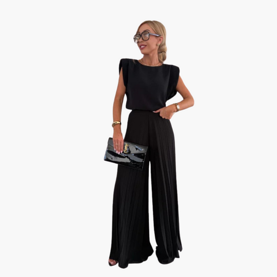 Elegant Two-Piece - Women's Pleated Trousers & Top Set