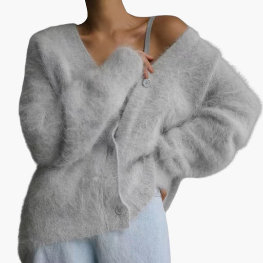 Women’s all-season sweater with long sleeves and button front