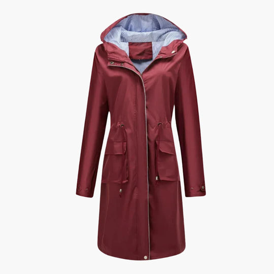 Women’s hooded trench coat with zip and drawstring waist