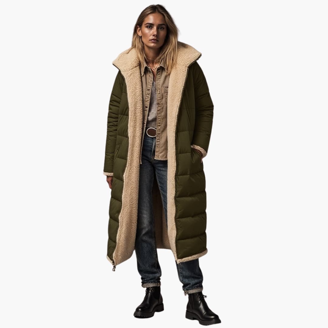 Women’s fleece-lined hooded winter jacket with zip closure