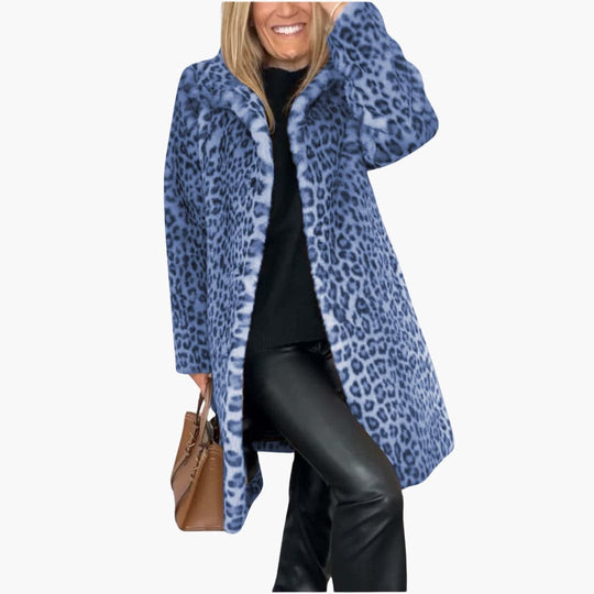 Leopard Print Faux Fur Coat - Women's Long Winter Jacket