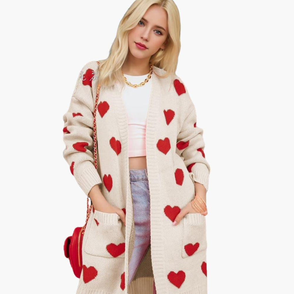 Heart Knit Sweater Vest for Women - V-Neck Sleeveless Style